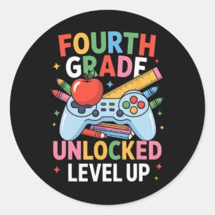2. Klasse freigeschaltet Level Up Gamer Kinder Jun Runder Aufkleber