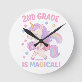 2. Klasse ist magisches Einhorn zurück zur Schule Runde Wanduhr