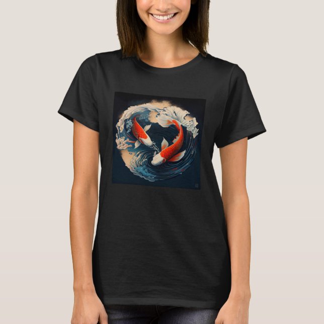 2 Koi Fish swimming in a Japanese style wave T-Shirt (Vorderseite)