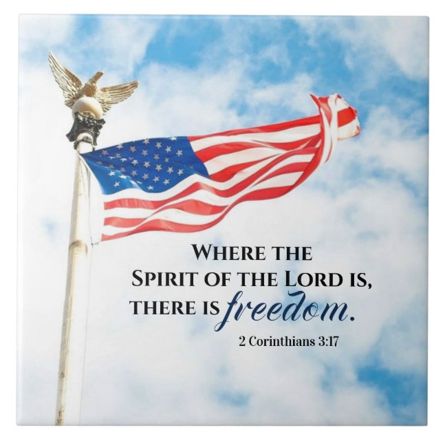 2 Korinther 3:17 Es gibt Freiheit, die amerikanisc Fliese (Vorderseite)