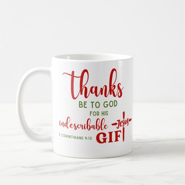2 Korinther 9:15 Dank an die Gottessprache Kaffeetasse (Links)