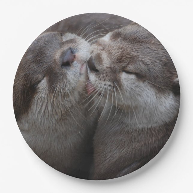 2 Küssen von Otters Wildlife Foto Pappteller (Vorderseite)