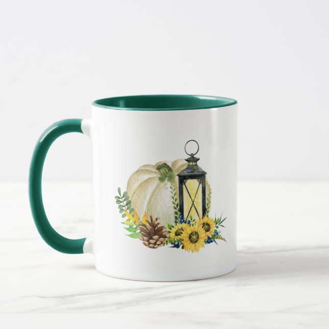 #2 | Lanterne blanche Citrouille automne café Mug (Gauche)