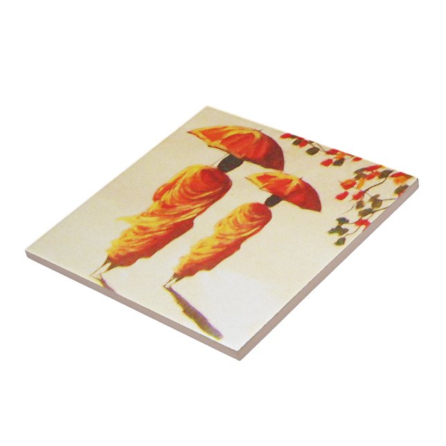 2 laotische buddhistische Mönche Fliese (Seite)