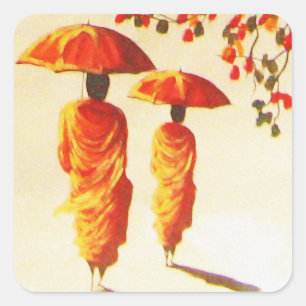 2 laotische buddhistische Mönche Quadratischer Aufkleber