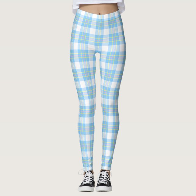 2 Layer - Kariert Sky Blue Pink DIY BG White Leggings (Vorderseite)