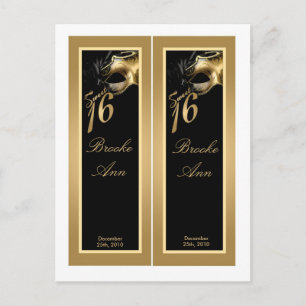 2 Lesezeichen Süße 16 Goldene Schwarze Party Einladungspostkarte