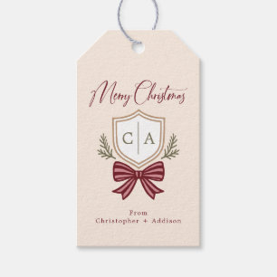 2 Letter Monogram Wappen Bow Frohe Weihnachten Geschenkanhänger