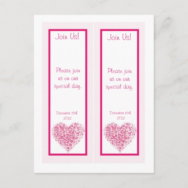 2 Light Pink Heart Wedding Rett Date Lesezeichen Ankündigungspostkarte (Vorderseite)