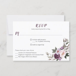 #2 Lila Plum Pink Peonies Bouquet Menü Auswahl RSVP Karte