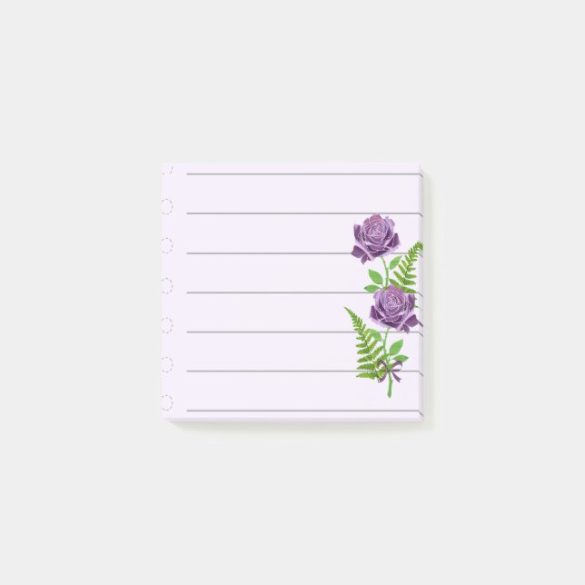 2 Lila Rose mit Ferns Post-it Klebezettel (Vorderseite)