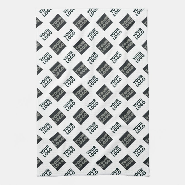 2 Logos, diagonal wiederholende Logos | Weiß Geschirrtuch (Vertikal)