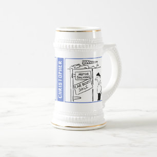 2 lustige Auto-Cartoons zum Personalisieren. Bierglas