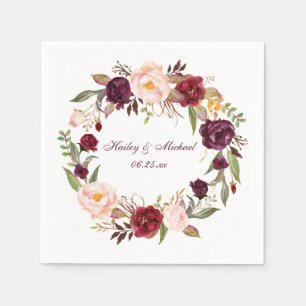 2 Marsala Burgundy White Roses   Serviette