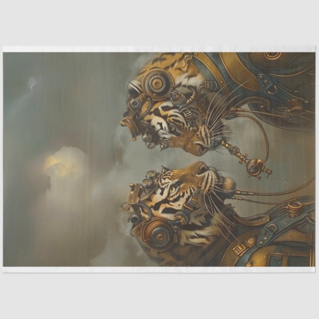 2 Mechanische Tiger Decoupage Seidenpapier (Vorderseite)