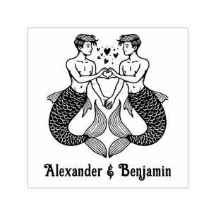 2 Mermen, die ein Herz-Zeichen für Hochzeitselname Permastempel