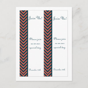 2 Moderne Zickzack Neon Coral/Navy Hochzeitssemina Postkarte