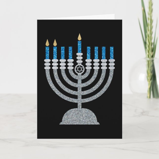 2. Nacht der Hanukkah Glitzer Card Dankeskarte (Vorderseite)