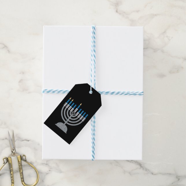 2. Nacht des Hanukkah-Glitzer - Geschenktasten Geschenkanhänger (Mit Garn)