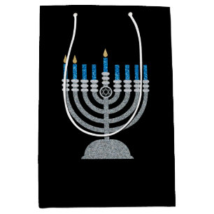 2. Nacht Hanukkah Glitzer Mittlere Geschenktasche Geschenktüte