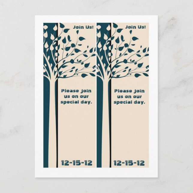 2 Navy/Creme Tree Lesezeichen Save the Date Ankündigungspostkarte (Vorderseite)