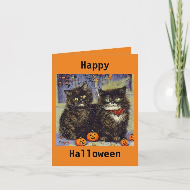 2 Niedliche Kätzchen Halloween Card Karte (Vorderseite)