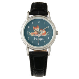 2 Niedliche kleine rote Füchse Wasserfarbdesign Armbanduhr