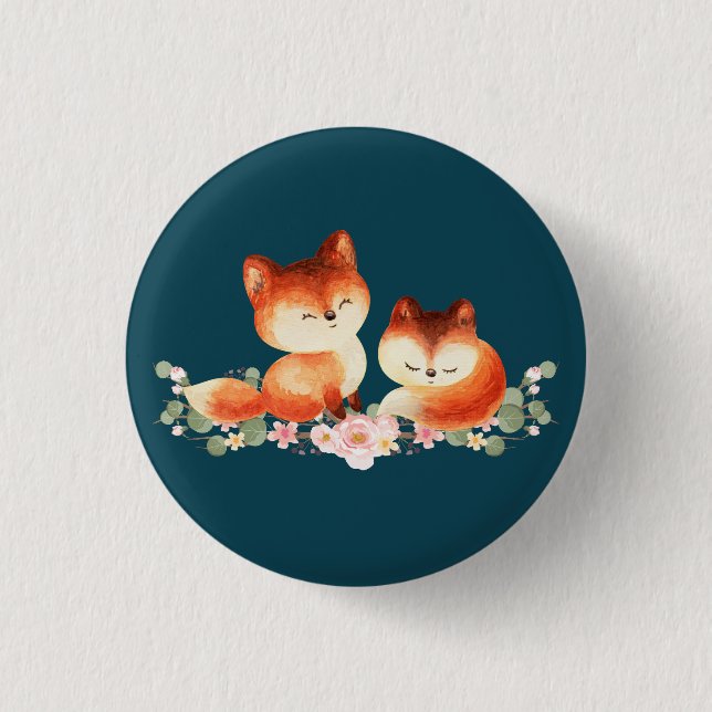 2 Niedliche kleine rote Füchse Wasserfarbdesign Button (Vorderseite)