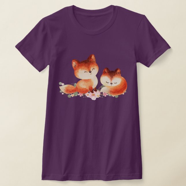 2 Niedliche kleine rote Füchse Wasserfarbdesign T-Shirt (Ablage )