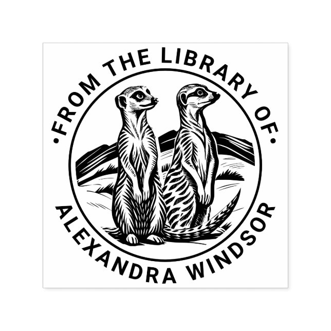 2 Niedliche Meerkats Stehend #1 Bibliotheksname Permastempel (Design)