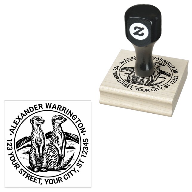 2 Niedliche Meerkats Stehend #1 Rücksendeadresse Gummistempel (Stempel)