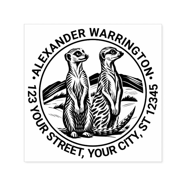 2 Niedliche Meerkats Stehend #1 Rücksendeadresse Permastempel (Design)