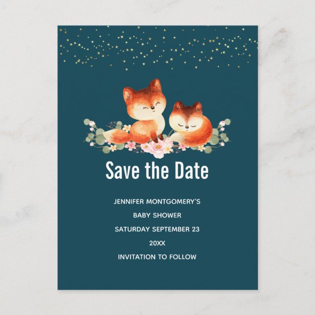 2 Niedliche Rotfüchse Save the Date Einladungspostkarte (Vorderseite)