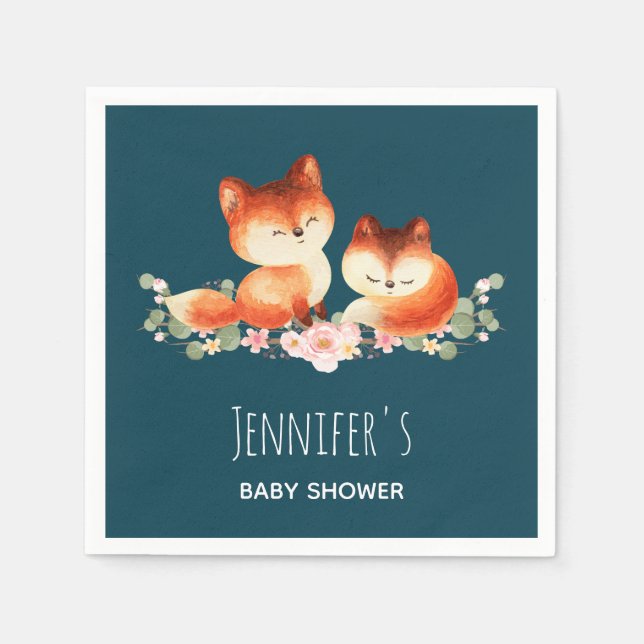 2 Niedliche Rotfüchse Wasserfarben Babydusche Serviette (Vorderseite)