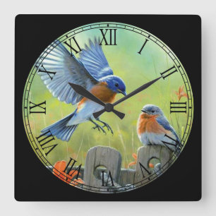 2 Niedliche Vögel spielen Kunstmuseum Quadratische Wanduhr