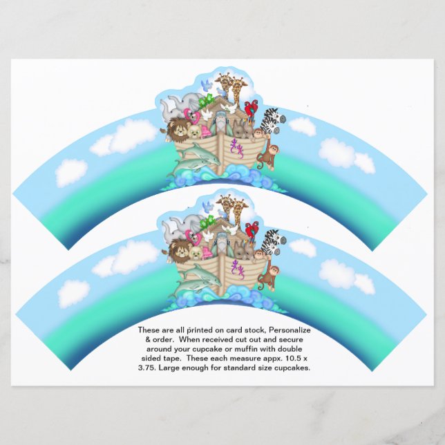 2 Noahs Ark Baby Personalisiert Cupcake Wrappers (Vorderseite)