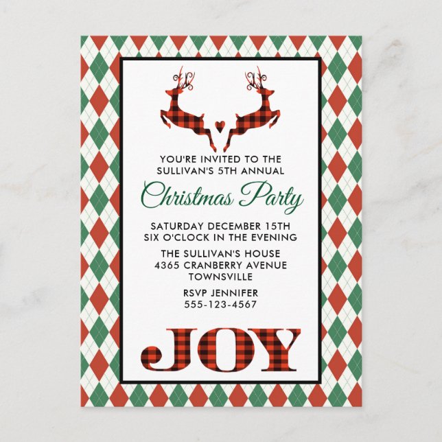 2 Noëls Deer Jumping Rustic Party Invitation (Devant)