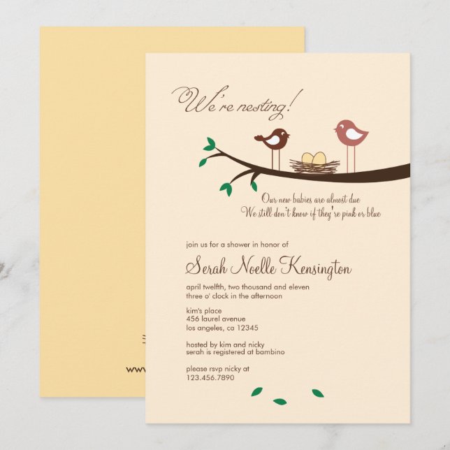 2 Oeufs Jaunes Twins Baby shower Invitation (Devant / Derrière)