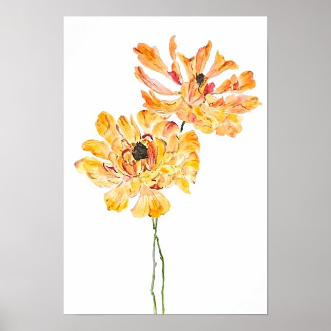 2 orangefarbene japanische Erdnüsse Aquarell Poster (Vorne)