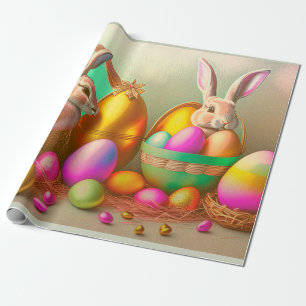 2 Osterhase und goldene Eiersammlung Geschenkpapier
