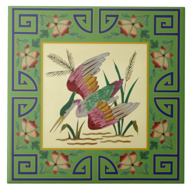 2. Pair Minton Jade Asian Aesthetic Bird Repro Fliese (Vorderseite)