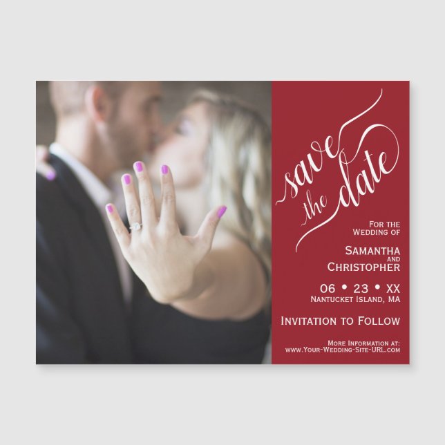 2 Pane Foto Wedding Save the Date Red Magnet (Vorderseite)
