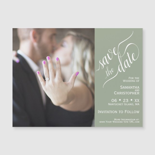 2 Pane Foto Wedding Save the Date Sage Magnet (Vorderseite)