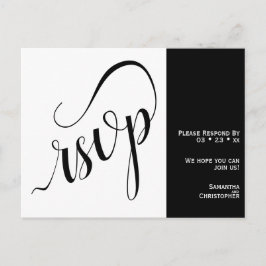 2 Pane Minimalistisch Black & White Wedding RSVP Postkarte