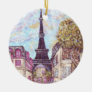 2 Pariser inspirierte Stadtlandschaften mit Eiffel Keramik Ornament