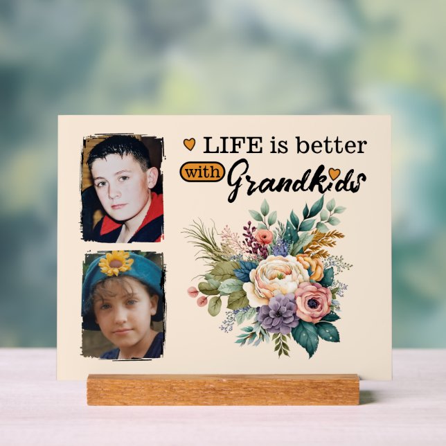 2 petits-enfants photo floral orange (Neutre)