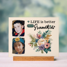 2 petits-enfants photo floral vert