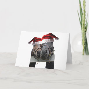 2 Pferde mit Santa Claus Hats Karte