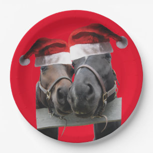 2 Pferde mit Weihnachtsmänner Pappteller