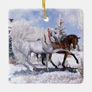 2 Pferdeszenen Keramik Keramikornament